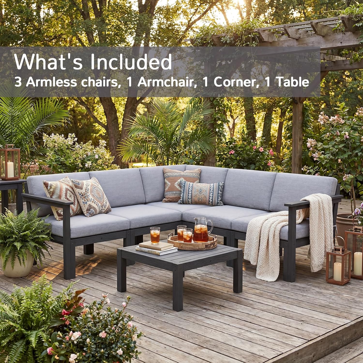 6pc Black HIPS Frame Outdoor Modular Sectional Sofa Set
