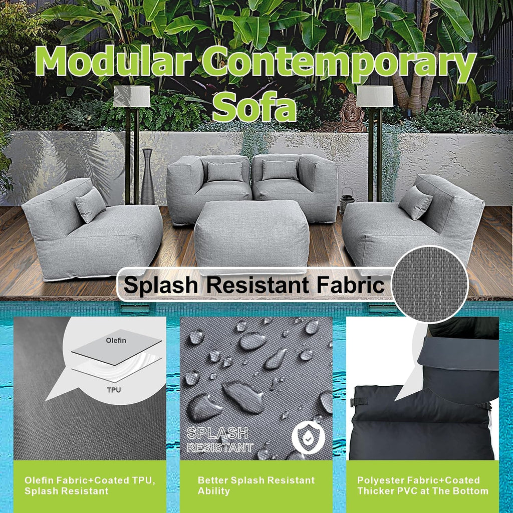 5pc Dark Gray Modular Outdoor Sectional Sofa Set