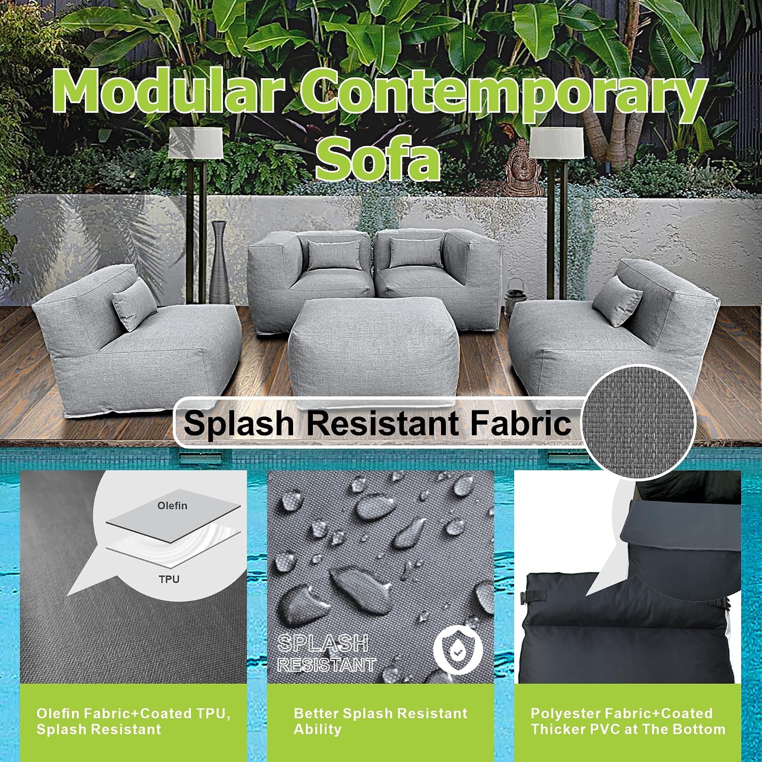 5pc Dark Gray Modular Outdoor Sectional Sofa Set