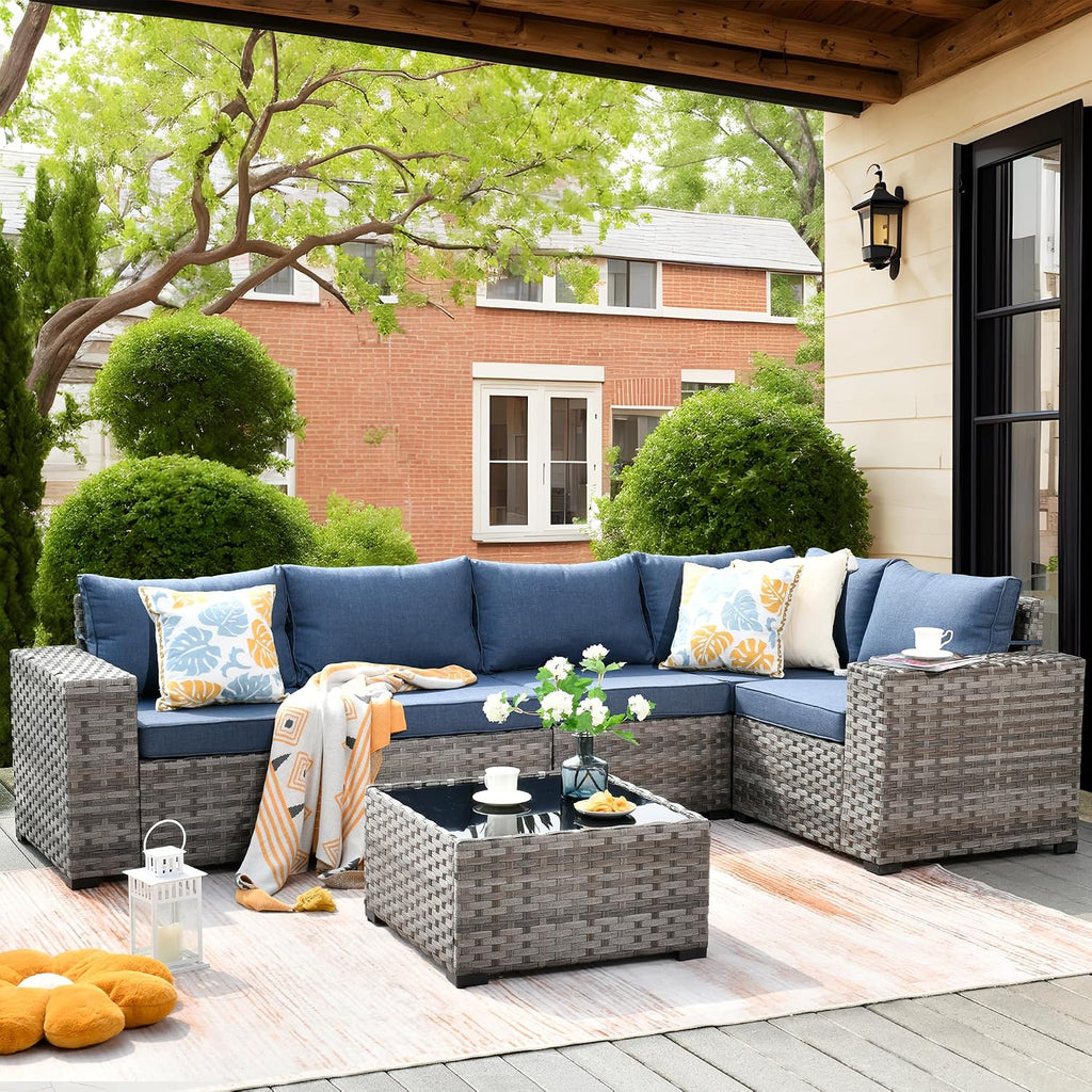 Denim Blue 6pc Wicker Patio Set