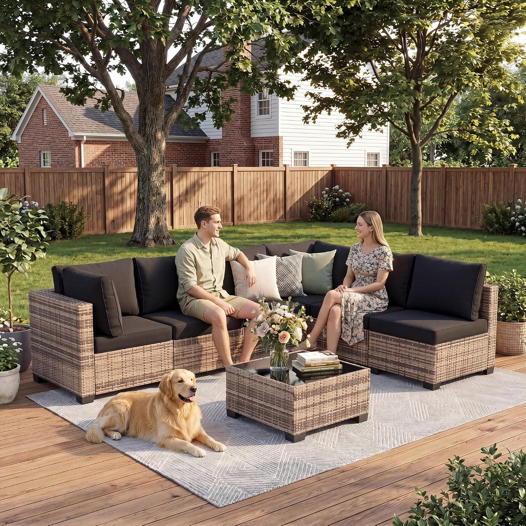 Natural Black 7pc Wicker Patio Set