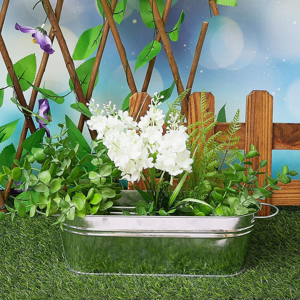 12 Small Silver Oval Metal Planters