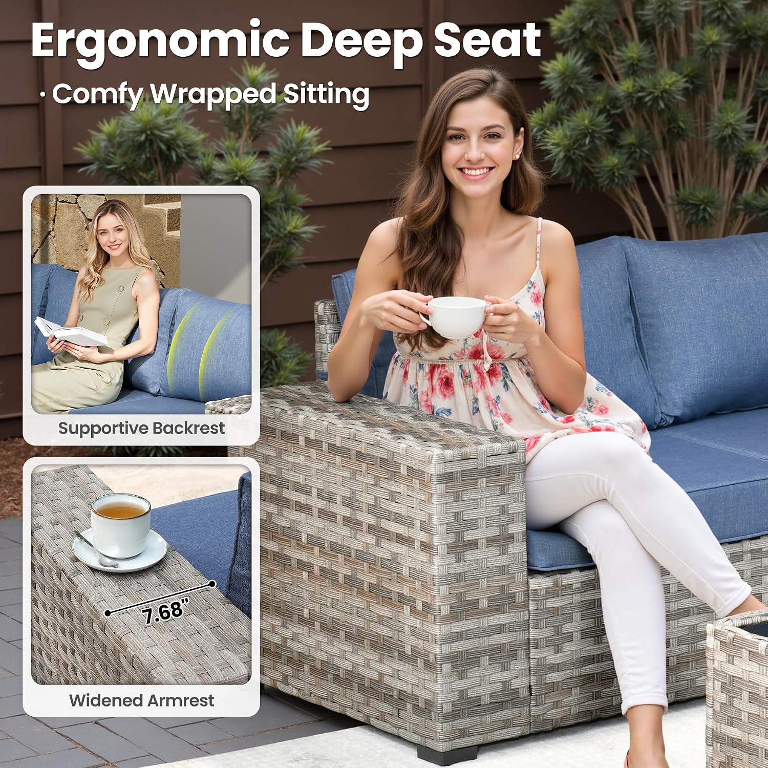 Denim Blue 6pc Wicker Patio Set