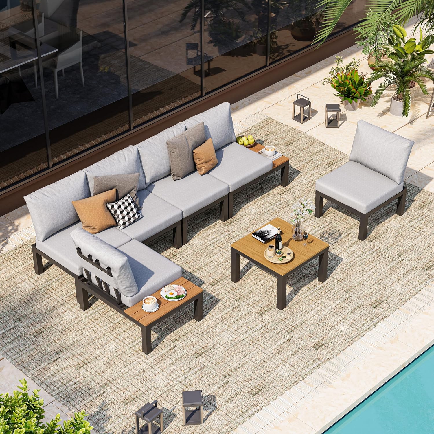Gray 6-Seat Modular Patio Set