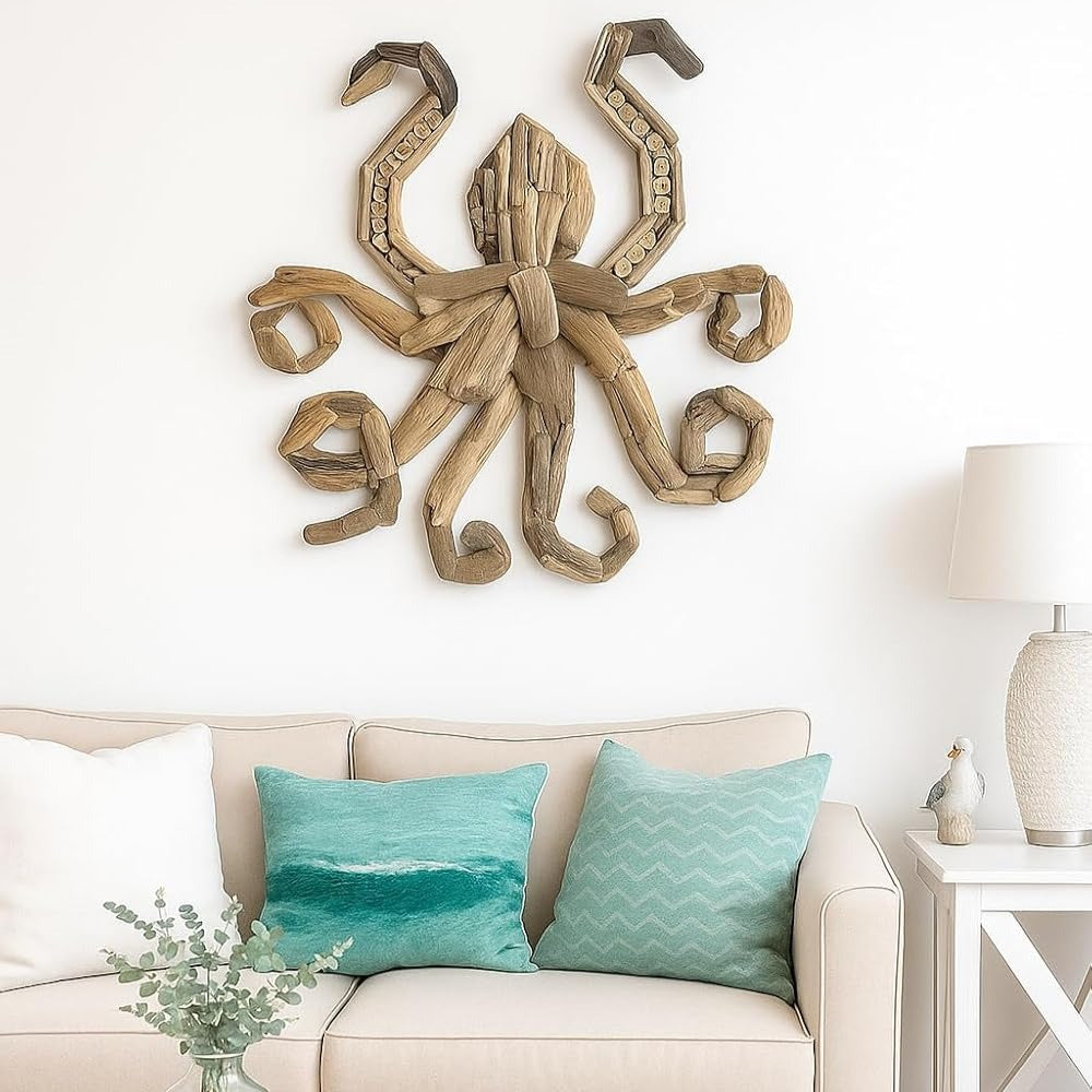 Driftwood Octopus Coastal Wall Decor